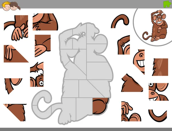 Puzzle jeu avec singe animal — Image vectorielle