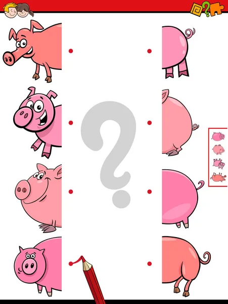 Match halves of pigs educational game — Stock Vector