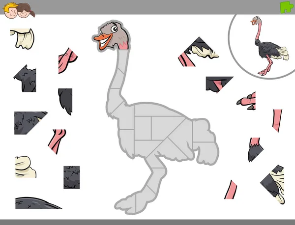 Puzzle jeu avec autruche oiseau animal — Image vectorielle