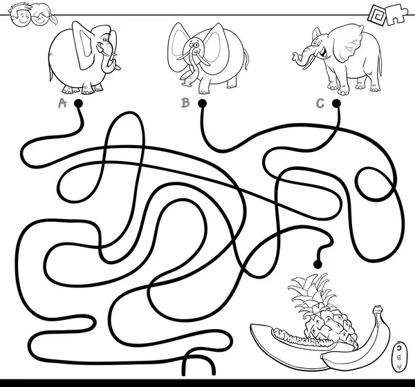 路径迷宫与大象着色书 — 图库矢量图片
