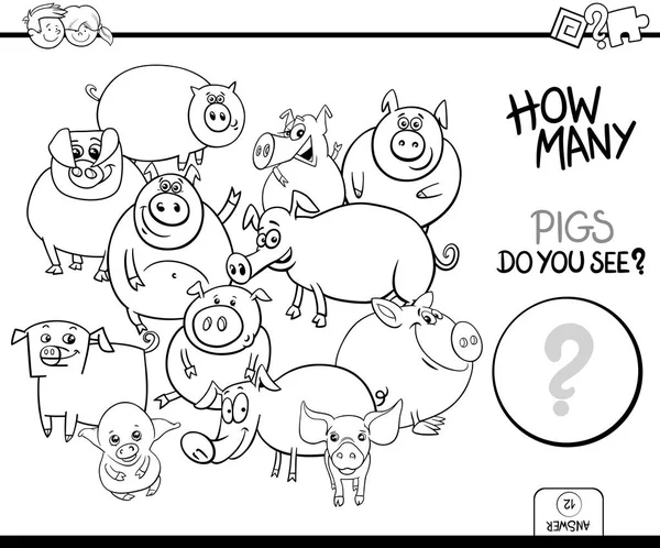 Підрахунок свиней тварин гра розмальовка книга — стоковий вектор