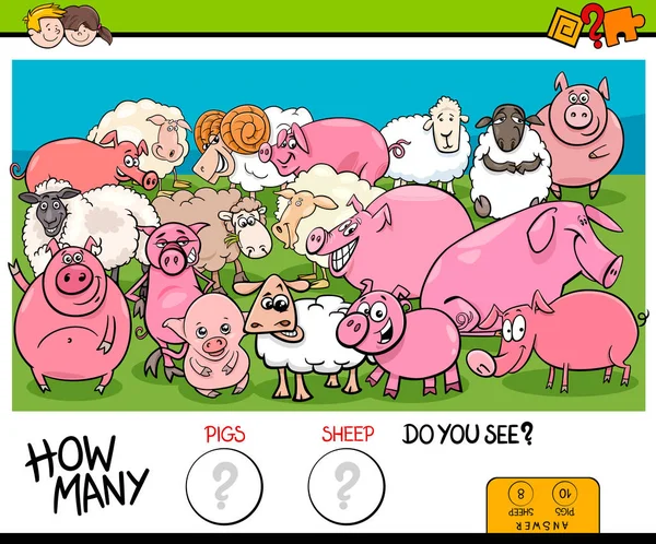 Counting pigs and sheep educational game for kids — Stock Vector