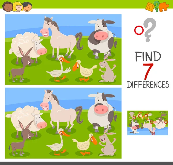 Διαφορές edu παιχνίδι με ζώα αγροκτήματος — Διανυσματικό Αρχείο