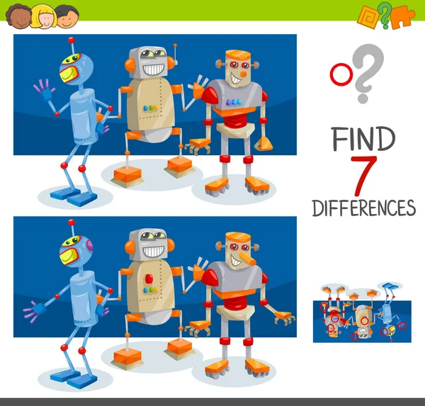 Differences game with robot characters — Stock Vector