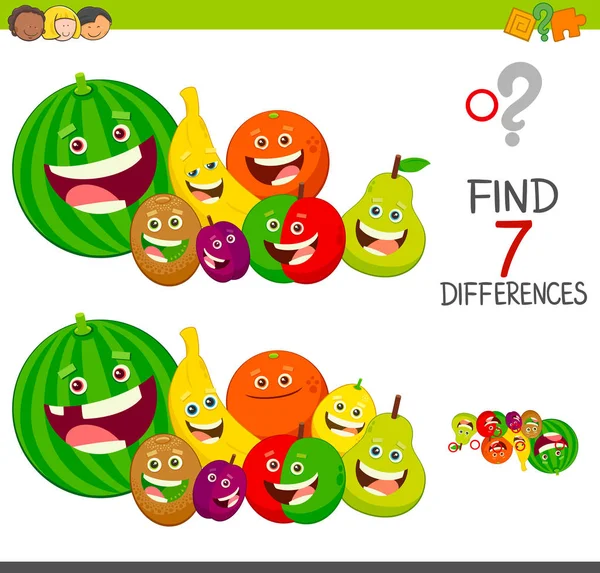 Jogo diferenças com personagens de frutas —  Vetores de Stock