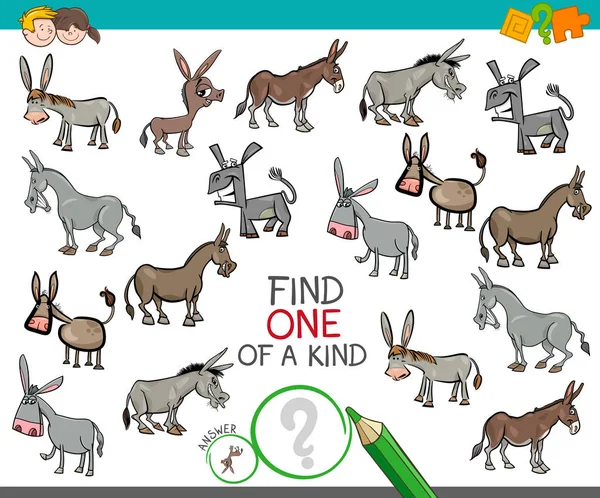 Encontrar uno de un tipo con burros animales personajes — Vector de stock