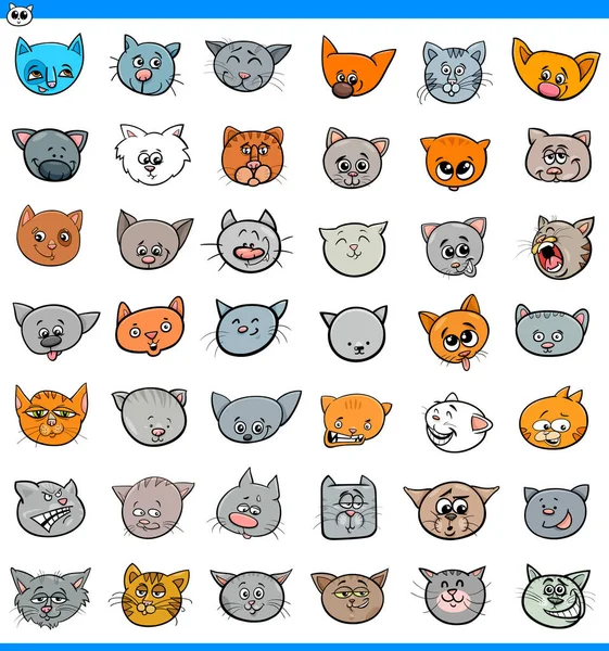 Dibujos animados gatos y gatitos iconos gran conjunto — Archivo Imágenes Vectoriales