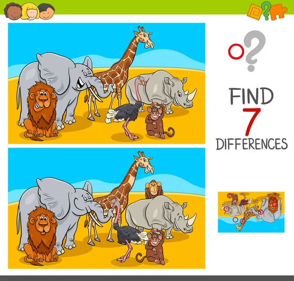Znajdź różnice gry ze zwierzętami safari — Wektor stockowy
