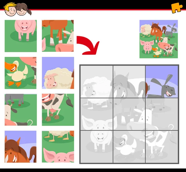 Puzzle zvířátka farma — Stockový vektor