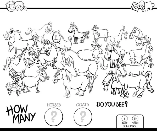 Підрахунок коней і козлів гра кольорова книга — стоковий вектор