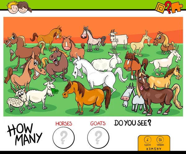 Підрахунок коней і козлів навчальна гра для дітей — стоковий вектор