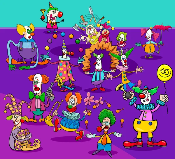 Мультфільм Ілюстрація Смішні Цирк Клоуни Або Групи Символів Джокерів — стоковий вектор