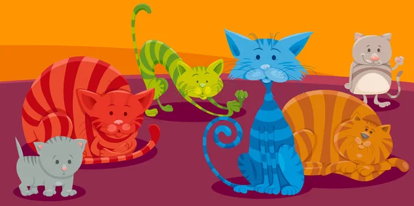 Desenhos Animados Ilustração Gatos Engraçados Gatinhos Animal Characters Group —  Vetores de Stock