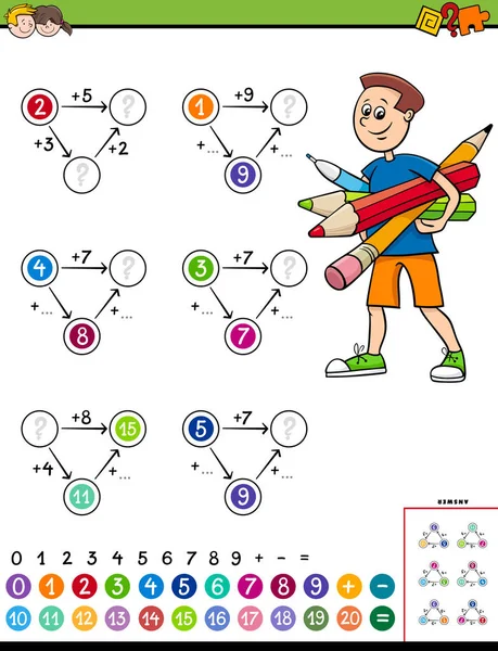 Cálculo de matemáticas hoja de cálculo educativo para niños — Vector de stock