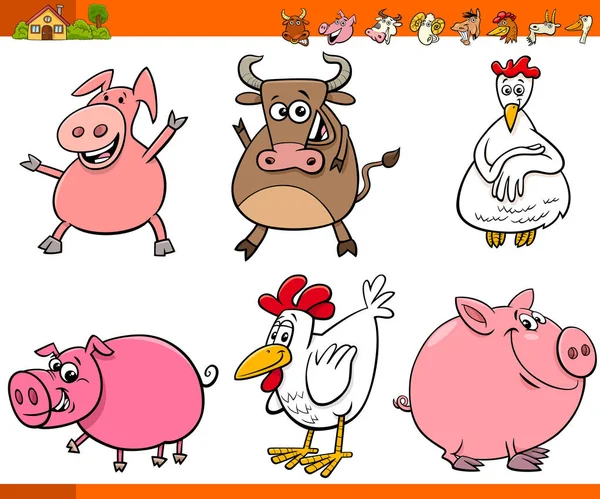 Συλλογή χαρακτήρες ζώων αγροκτήματος κινουμένων σχεδίων — Διανυσματικό Αρχείο