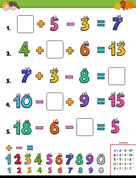 Matematik beräkning utbildningskalkylblad för skolbarn — Stock vektor