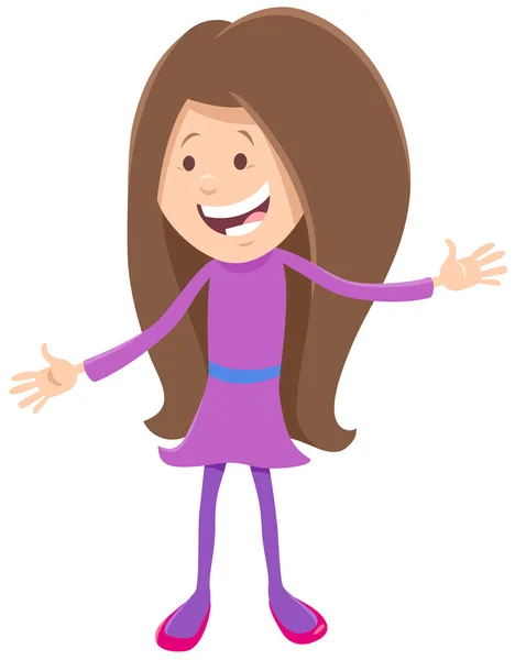 Chica feliz personaje cómico ilustración de dibujos animados — Vector de stock