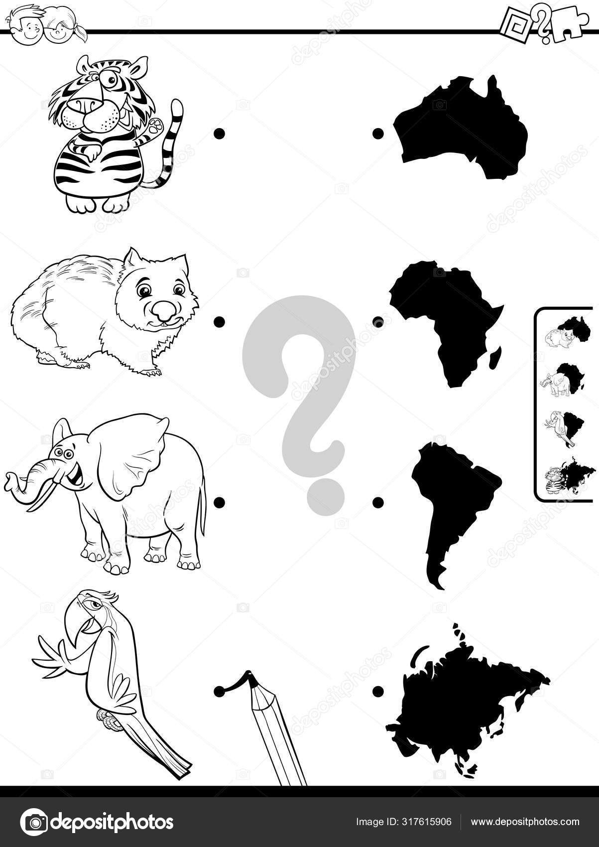 Download Match Animals And Continents Game Coloring Book Vector Image By C Izakowski Vector Stock 317615906