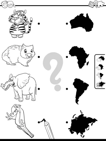 動物や大陸のゲームのぬり絵と — ストックベクタ