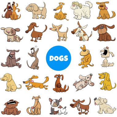 cartoon dog and puppies characters large set clipart