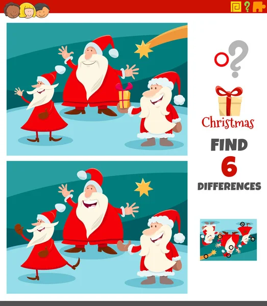 Tarea diferencias con los personajes de Santa Claus — Vector de stock