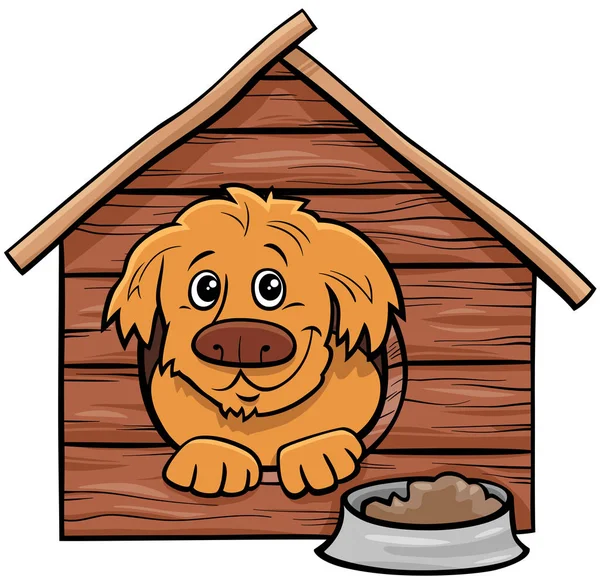Kreslený pes komiks zvíře postava v psí boudě — Stockový vektor