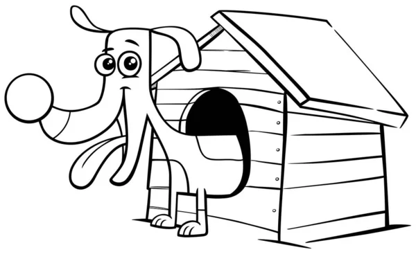 Kreslený pes v psí boudě omalovánky stránka — Stockový vektor