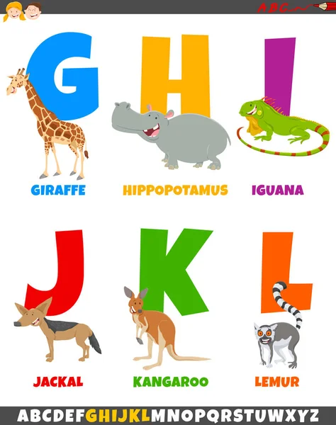 Tecknad alfabet set med komiska djur tecken — Stock vektor