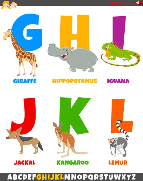 Zeichentrick-Alphabet mit Comic-Tierfiguren — Stockvektor