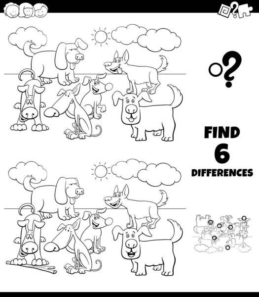 Différences jeu de coloriage avec des personnages de chiens — Image vectorielle