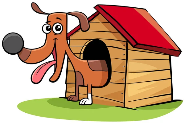 Kreslený pes zvíře postava v jeho psí boudě — Stockový vektor