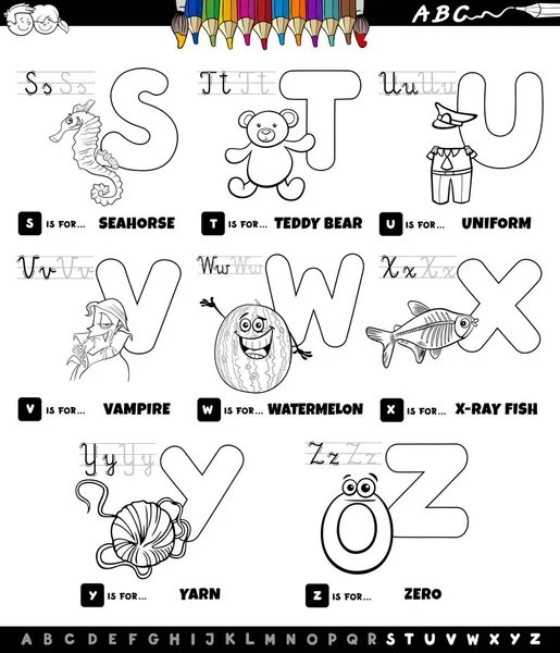 Educatieve cartoon alfabet instellen kleurboek — Stockvector