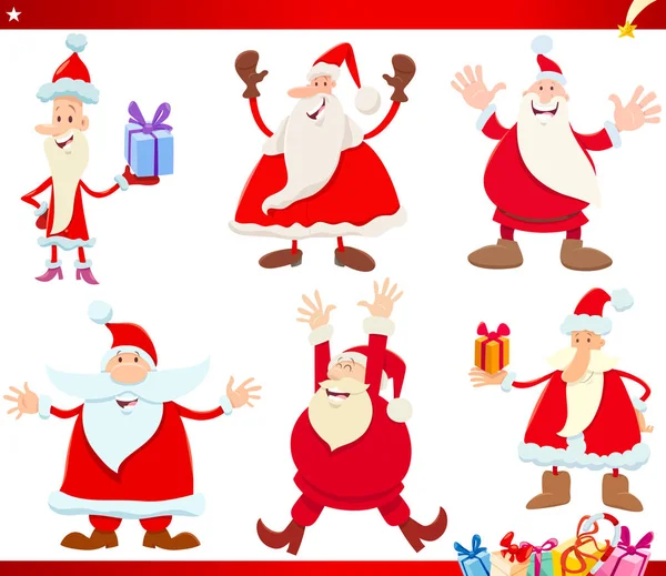 Santa Claus en el tiempo de Navidad conjunto de dibujos animados — Vector de stock