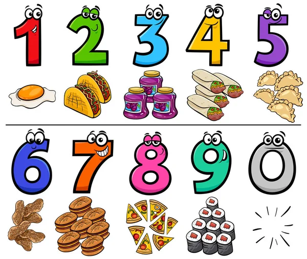 Educational cartoon numbers set with food objects — Stock Vector