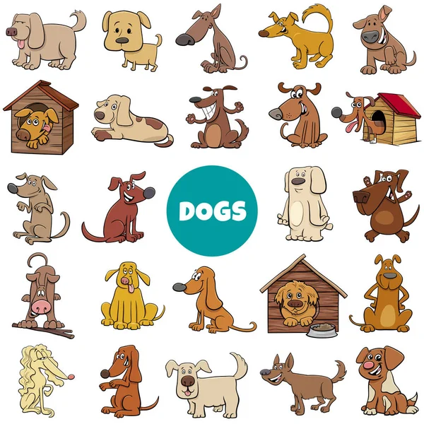 Desenhos animados cães e cachorros personagens grande conjunto — Vetor de Stock