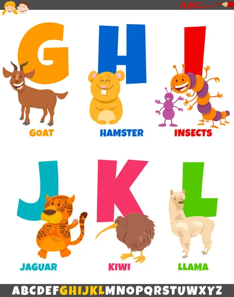 Cartoon alphabet set with funny animal characters — Stock Vector