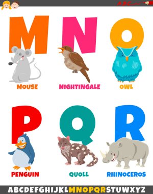 komik hayvan karakterli çizgi film alfabesi