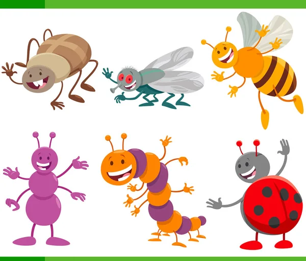 Divertido dibujos animados insectos animales personajes conjunto — Archivo Imágenes Vectoriales