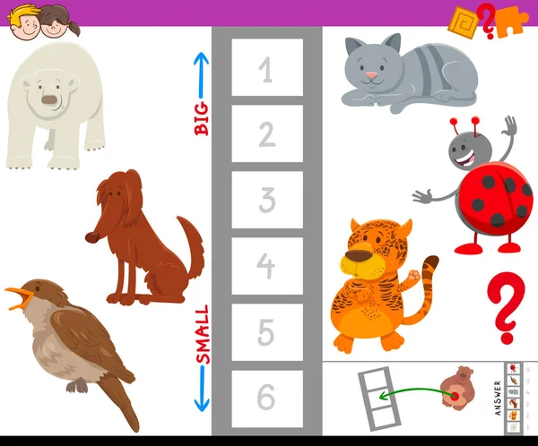 Pedagogiskt spel med stora och små djur tecken — Stock vektor