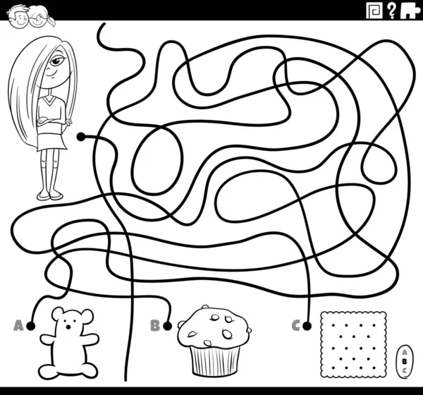 Maze game with girl and sweets coloring page Vector Graphics