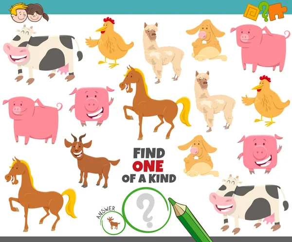 Jeden druh hry pro děti s farmářskými zvířaty — Stockový vektor