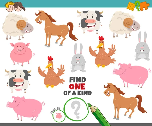 Um de uma tarefa tipo para crianças com animais de fazenda — Vetor de Stock