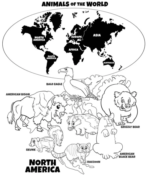 Educatieve illustratie van Noord-Amerikaanse dieren kleurboek — Stockvector