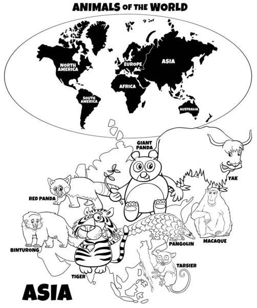 Εκπαιδευτική απεικόνιση των κινουμένων σχεδίων ασιατικά ζώα έγχρωμο βιβλίο — Διανυσματικό Αρχείο