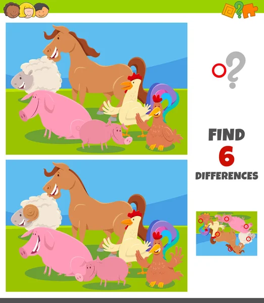 Çiftlik hayvan karakterleri ile farklılıklar oyunu — Stok Vektör