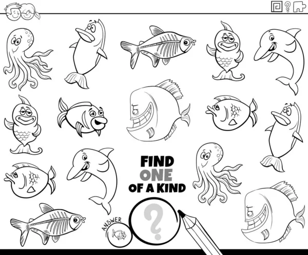 One of a kind game with sea animals color book page — Stock Vector