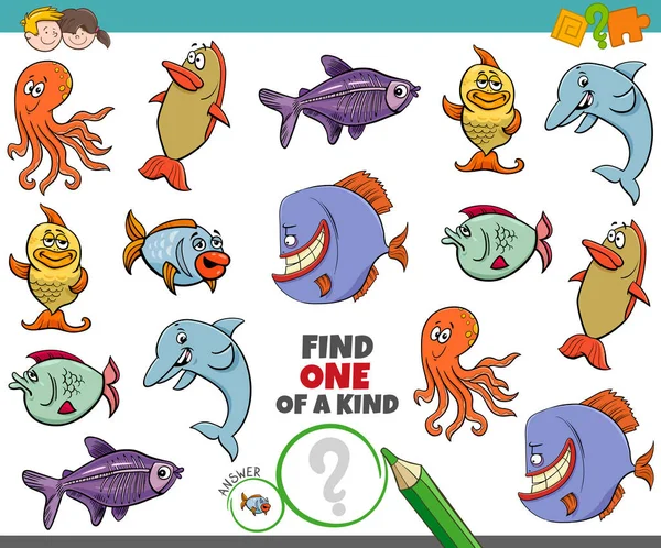 Un juego único para niños con animales marinos — Vector de stock