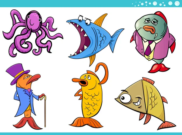 Vie marine animaux bande dessinée personnages collection — Image vectorielle