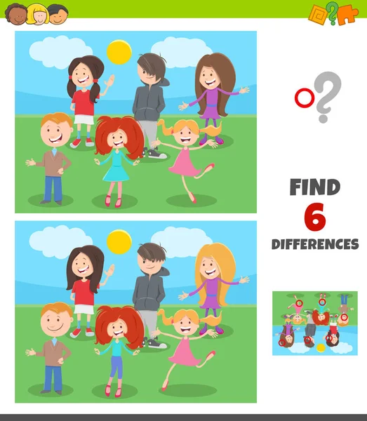 Differences game with kids and teens characters group — Stock Vector