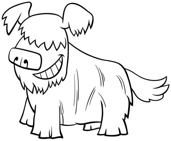 Cartoon shaggy dog animal character coloring book page — Stock Vector